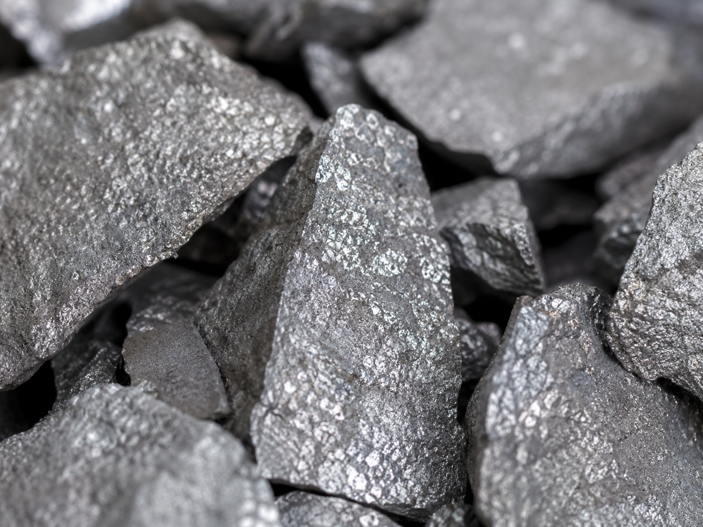 Close-up of metallic ferrosilicon lump material